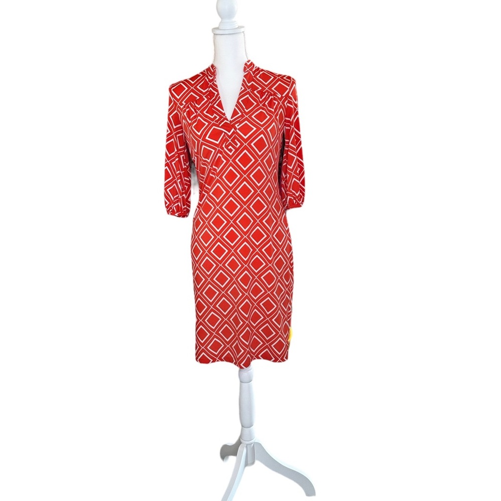 Banana Republic Orange and White 3/4 Sleeve Dress